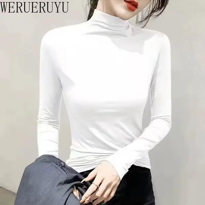 T-shirt noir à col roulé et manches longues pour femme, vêtement Y2k, mode coréenne, Modal, élégant,