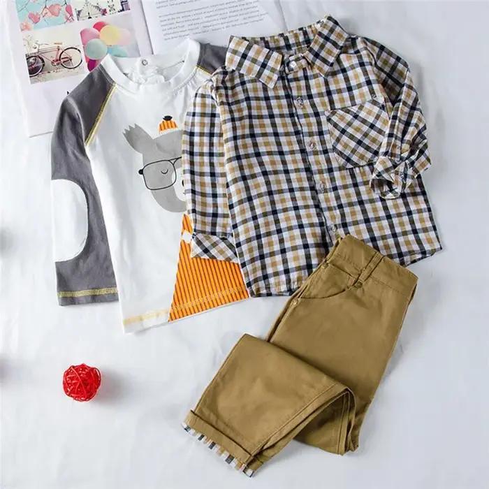 Costume à carreaux pour enfants manteau t-shirt pantalon trois pièces vêtements pour tout-petits printemps automne BC1034 occasions spéciales enfants élégance durable