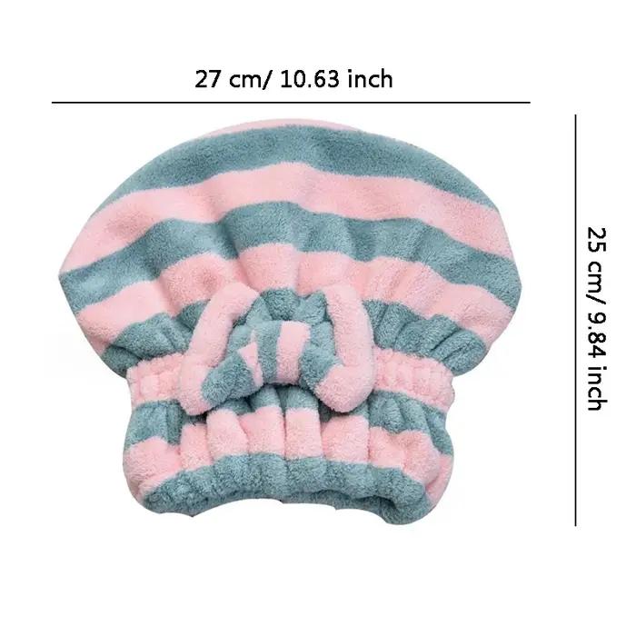 Serviette pour cheveux secs, bonnet de douche à séchage rapide pour femmes, motif rayé, accessoires