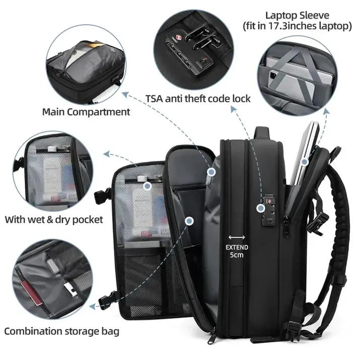 Sac à dos de voyage pour hommes sac à dos pour ordinateur portable à compression sous vide 17 pouces