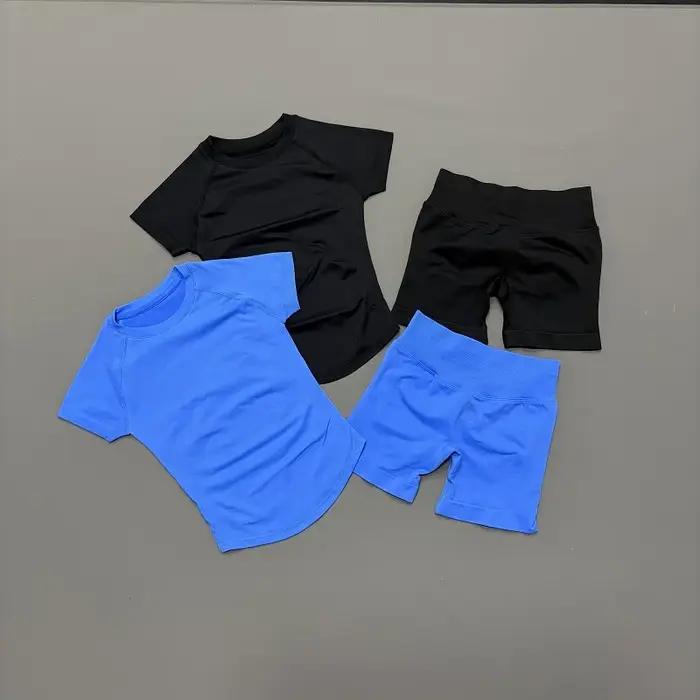 Ensemble de sport 2 pièces pour femme : Haut de yoga sans couture à manches courtes et short