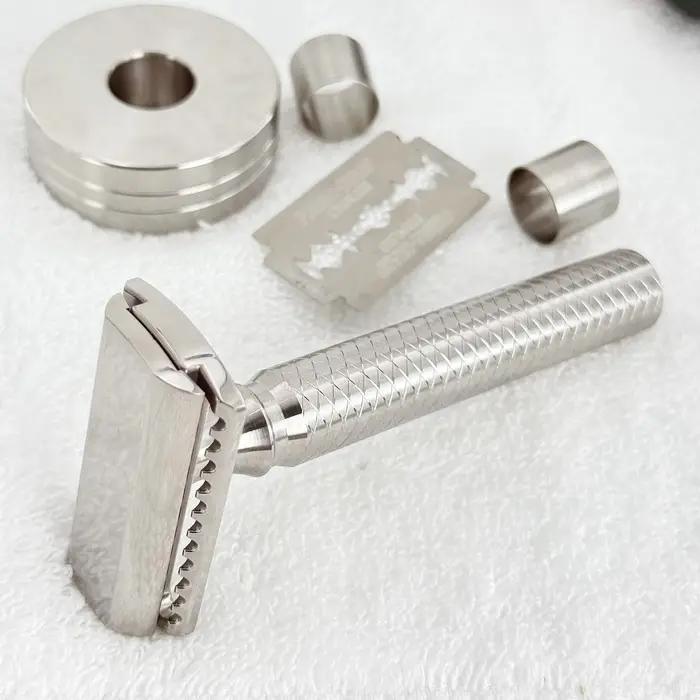 Rasoir de sécurité KAMPFE à manche en alliage de titane, gravé CNC, double tranchant, rasoir de voya