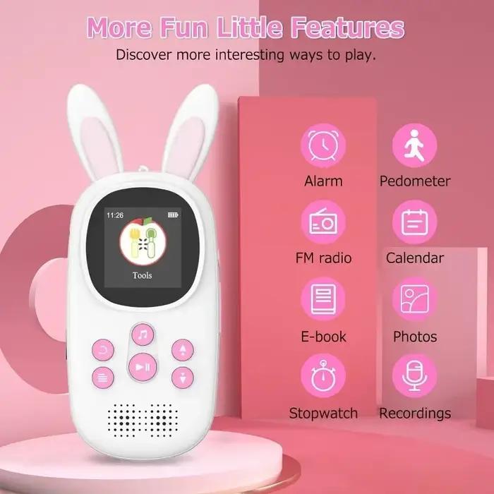 Lecteur de musique MP3 pour enfants, mignon lapin, lecteur de musique pour enfants avec BT, MP3 et M