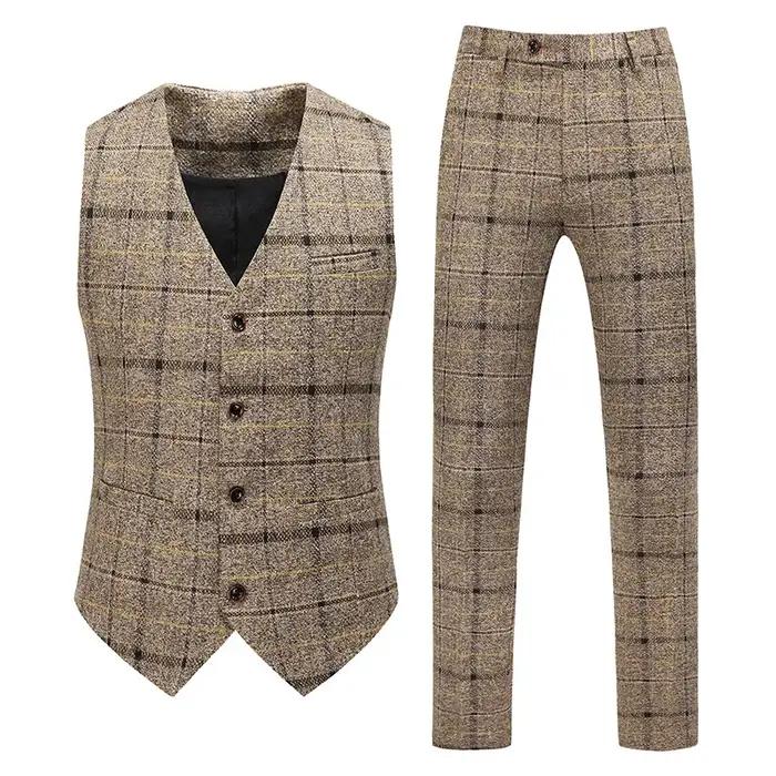 Blazer et pantalon en lin à carreaux pour hommes, mode masculine, affaires, gentleman, mariage, déco