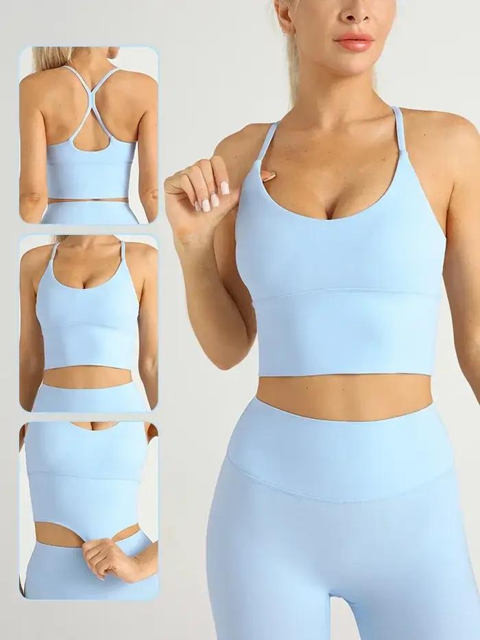 Soutien-gorge sport femme dos croisé Y forme sexy fitness yoga jogging entraînement sensation nue
