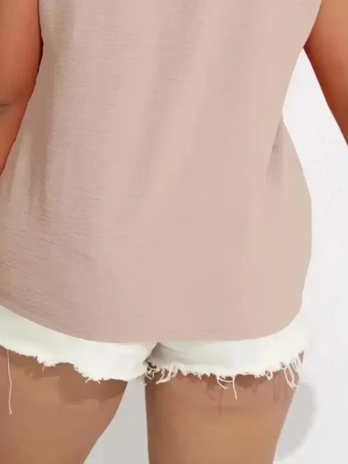 Chemisier Uni à Col En V Pour Femmes Tailles Grandes Tailles Printemps Et Été Vêtements Décontractés Pour Dames Occasions Informelles