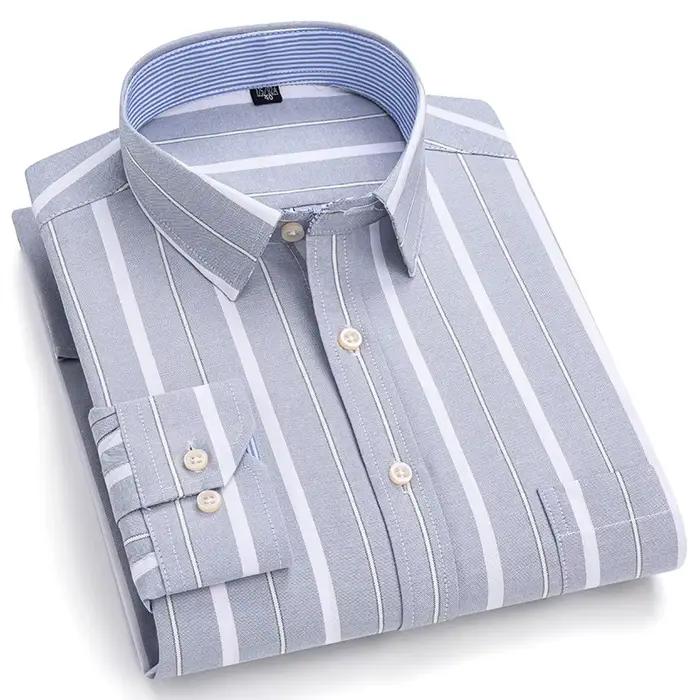 Chemises sociales pour hommes à manches longues 100% pur coton Oxford boutonné Plaid formel mâle vêt