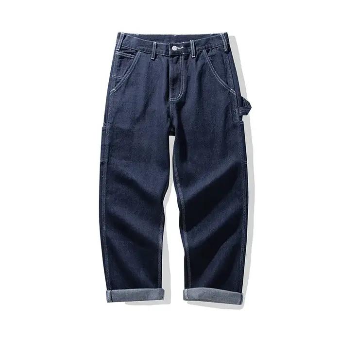 Jeans de chemin de fer rétro pour hommes, pantalons en denim dense, pantalons lourds, multi-poches,