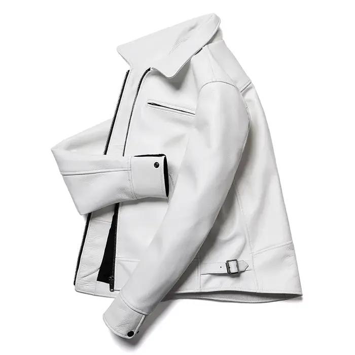 Veste en cuir de vache naturel blanc pour hommes, manteau en cuir véritable, coupe cintrée, vêtement