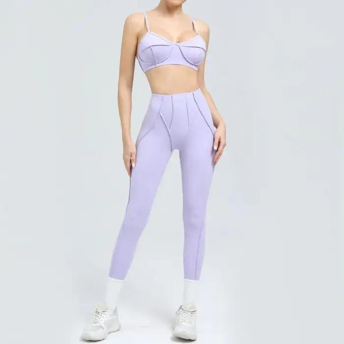 Ensemble yoga femme taille haute hanche-levage pantalon dos ouvert soutien-gorge fitness course