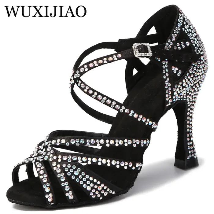 WUXIJIAO femmes chaussures de danse de fête Satin brillant strass fond souple chaussures de danse la