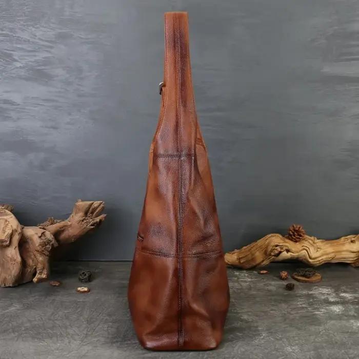 Sac fourre-tout Johnature 2026 en cuir véritable grande capacité, style vintage, en cuir de vachette