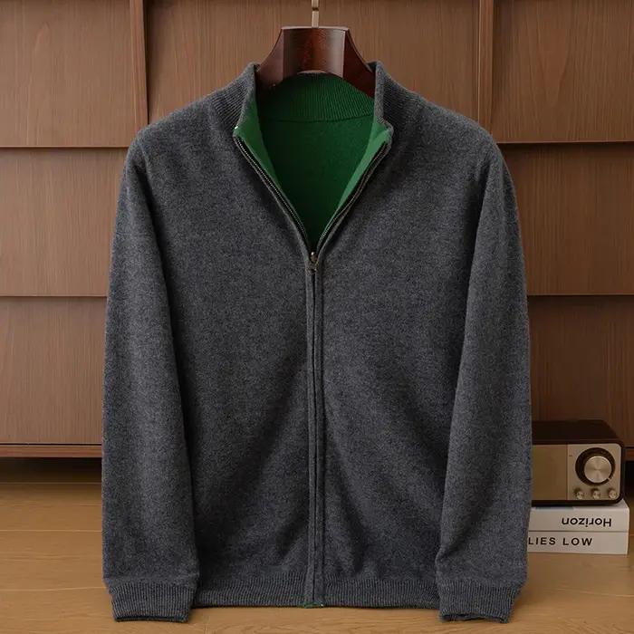 Cardigan multifonctionnel double face en pure laine pour hommes, pull épais à manches longues, col s