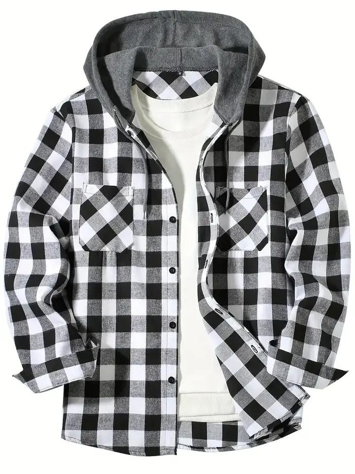 Chemise à carreaux à capuche coupe couvertes pour hommes, chemise à manches longues, chemise de voya