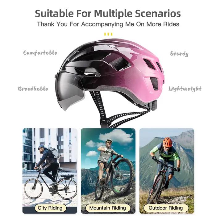Casques de vélo pour femmes avec lunettes magnétiques et feu arrière LED pour vélos de route et VTT sécurité style aventures extérieures