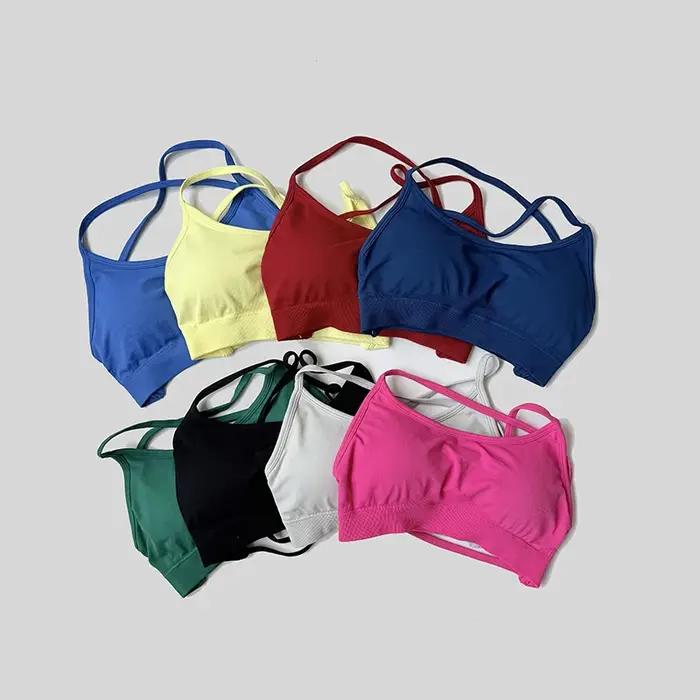 Soutien-gorge de sport dos nu pour femmes, sans couture, Impact, Yoga, rembourré, haut court, extens