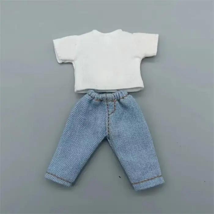 Jeans et pantalons en denim pour poupées, accessoires vestisens, vêtements FjT-shirt, OB11, 1/11 Her