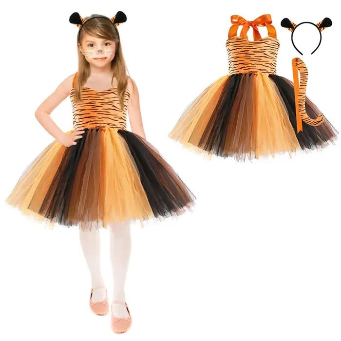 Robe Tutu léopard, tigre, chat, girafe, pour filles, Costume de Cosplay d'animaux d'halloween, tenue