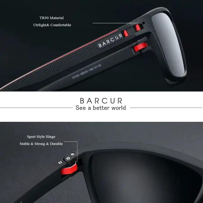 BARCUR Design-Lunettes de soleil polarisées TR90 pour homme et femme, accessoire de sport léger, pro