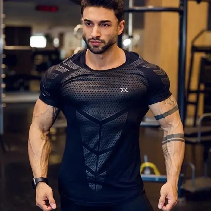 T-shirt sport homme 2026 fitness musculation - Haut compression moulant séchage rapide entraînement
