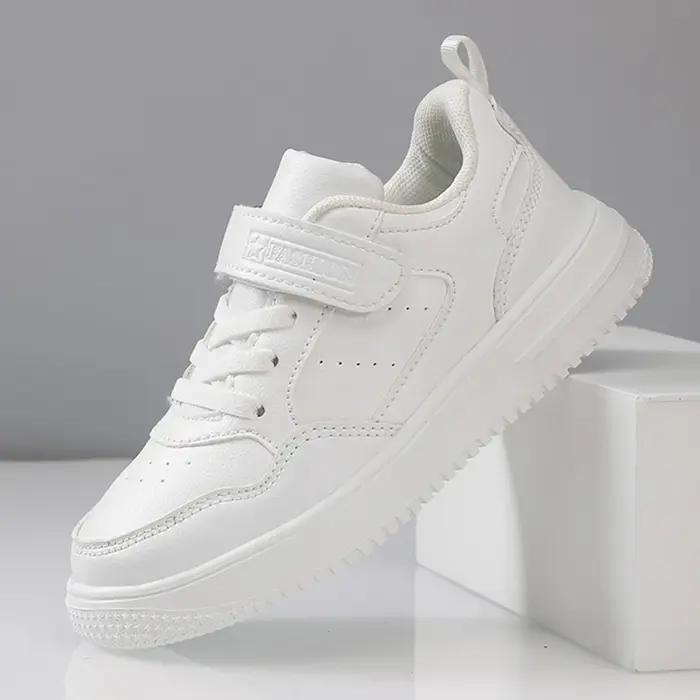 Baskets école garçons filles cuir confortables - Chaussures plates noires blanches antidérapantes pour marche