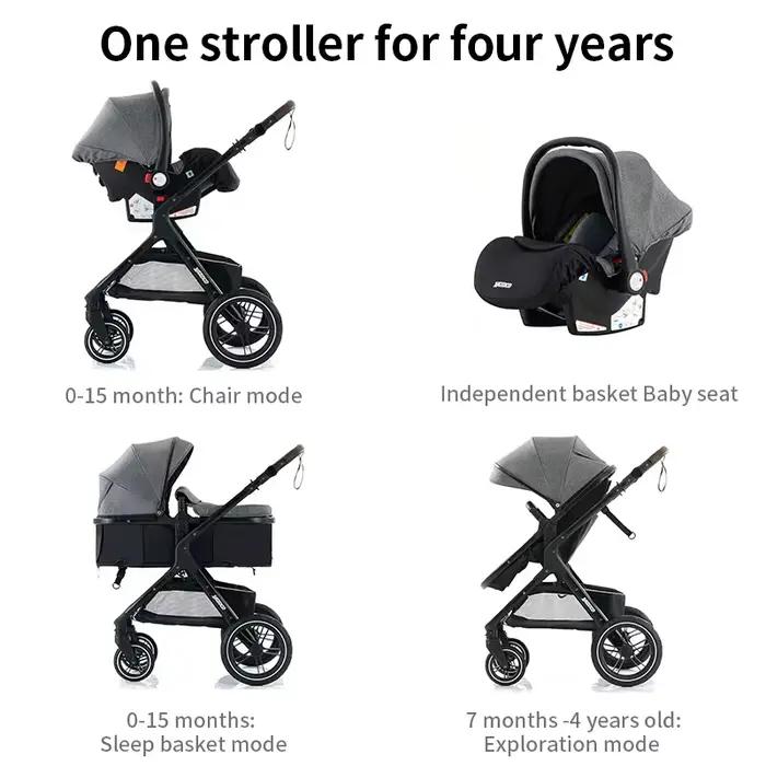 Poussette bébé, siège réversible 3-en-1 avec mode couché, poussette pliable pour nourrisson, frein à