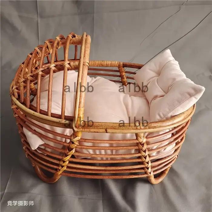 Accessoires de photographie pour nouveau-nés, chaise en bambou Vintage faite à la main, lit pour béb