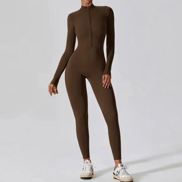 Combinaison de Yoga Femme Push Up Manches Longues - Vêtement Fitness Élastique Une Pièce pour Course