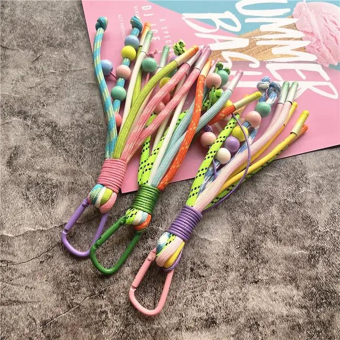 Porte-clés coloré avec perles, breloques pour sacs, tressé, pour voiture ou téléphone, petit et frai