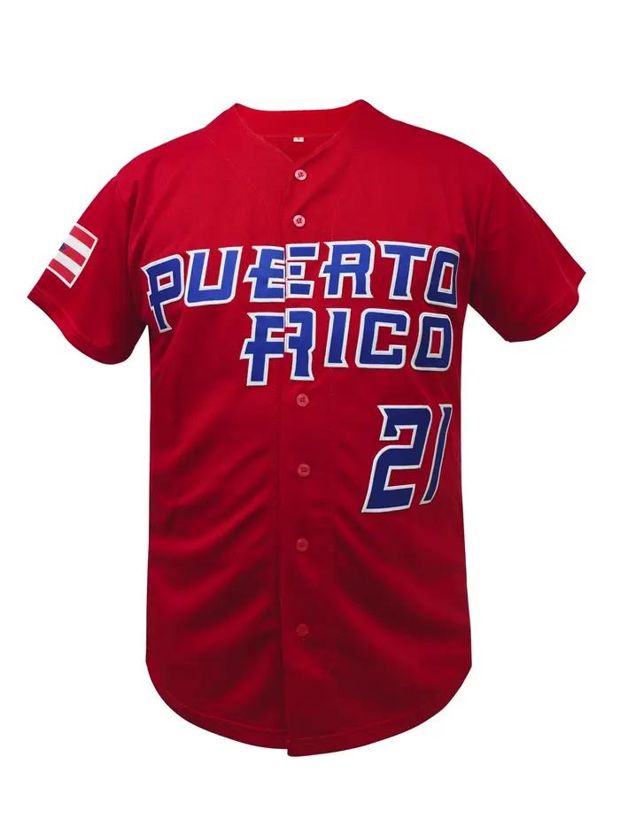 Porto Rico # Maillot de baseball classique pour homme Roberto World Game 21, cousu