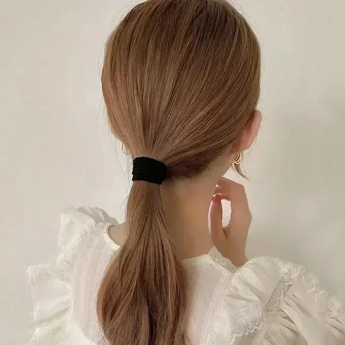 Bandeau à haute élasticité noir avec attaches en caoutchouc pour femmes et filles, support queue de cheval, accessoires pour cheveux pour toutes les occasions