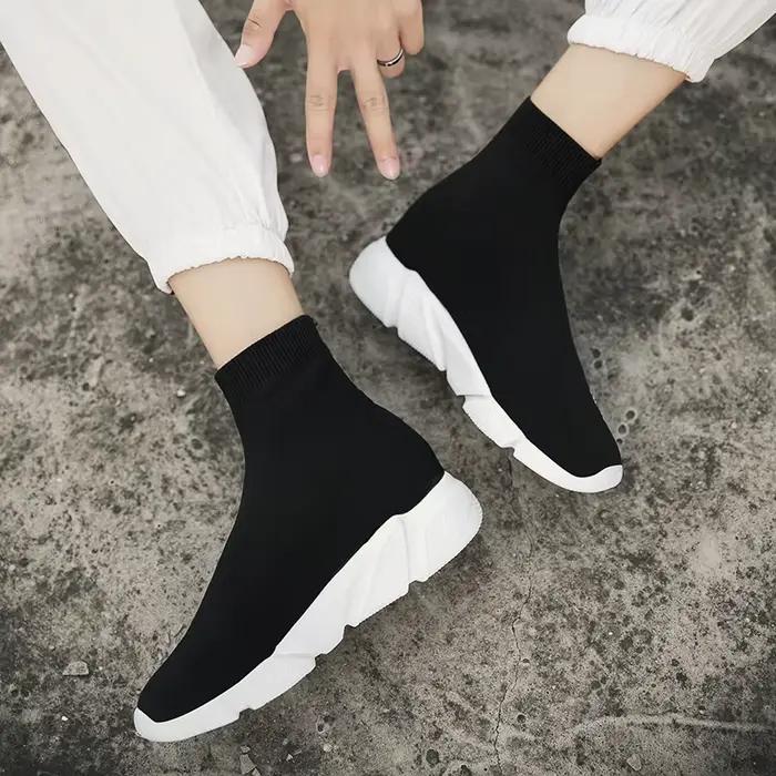 Chaussettes noires classiques chaussures de course hommes chaussettes hautes formateurs femmes sans