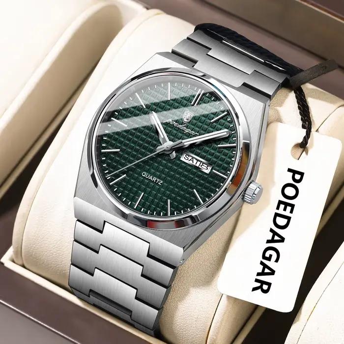 POEDAGAR luxe Original homme montre étanche en acier inoxydable lumineux montre pour homme Date sema