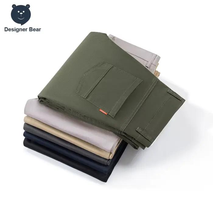 Pantalon décontracté homme coton respirant 97% coupe droite printemps été vert kaki bureau loisirs versatile confort élégance