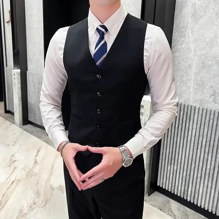 Costume de couleur unie (costume + gilet + pantalon), ensemble trois pièces tendance pour mariage et