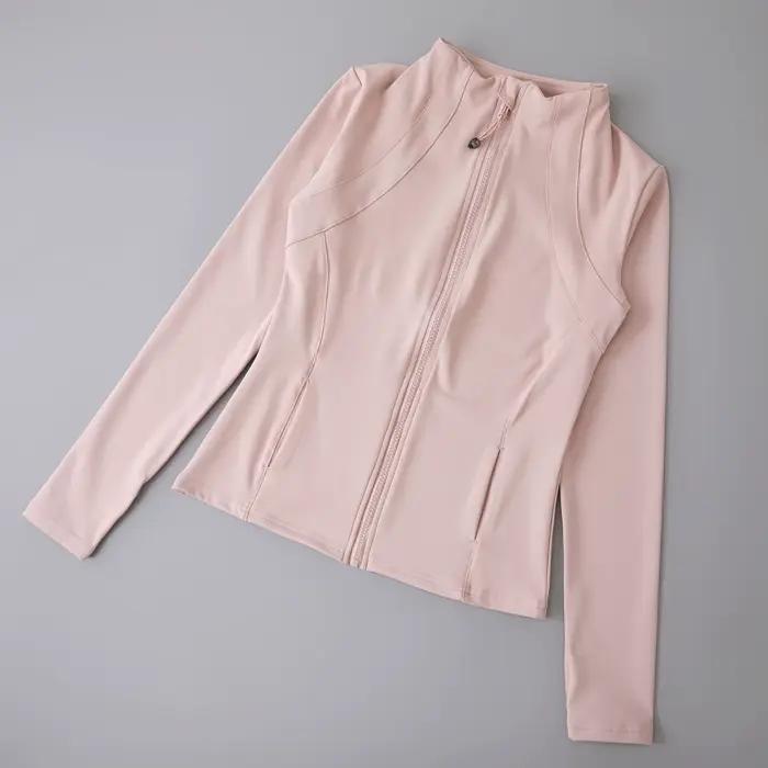 Veste de yoga femme manches longues spandex avec fermeture éclair complète et trou pour pouce