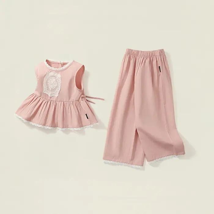 Ensemble de vêtements d'été 2026 pour filles : Haut sans manches et jupe en dentelle douce et confor