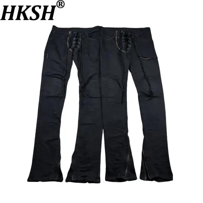 HKSH Nouvelle Collection Printemps-Automne Jean Homme Style Darkwear avec Cordon de Serrage, Sangle