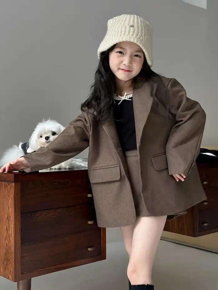 Ensemble jupe de costume pour enfants et filles, veste ample et short, à la mode, vêtements pour enf