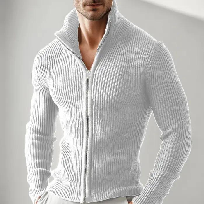 Nouvelle veste zippée en tricot pour homme automne/hiver, pull décontracté ample et confortable à co