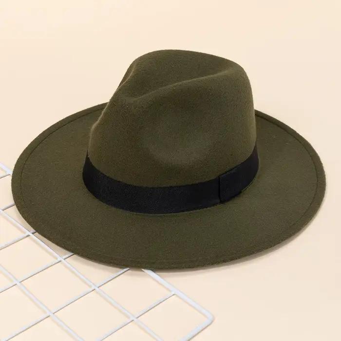 Nouveaux chapeaux à grands bords pour hommes et femmes, chapeaux de jazz en laine à la mode, chapeau