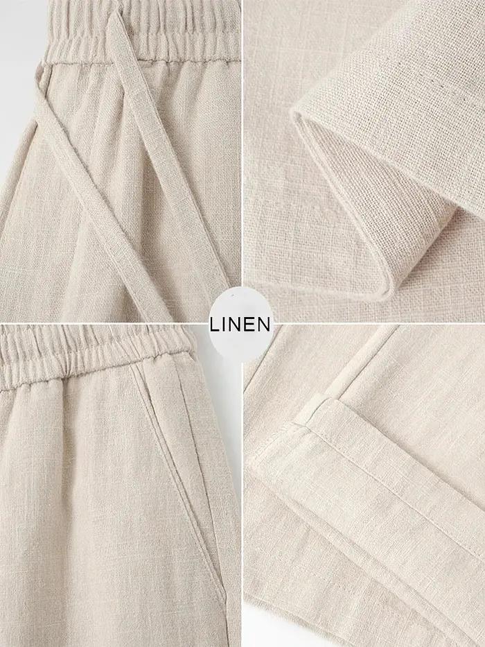 Pantalon droit décontracté en coton et lin pour hommes, jambes larges, léger, Baggy, survêtement en