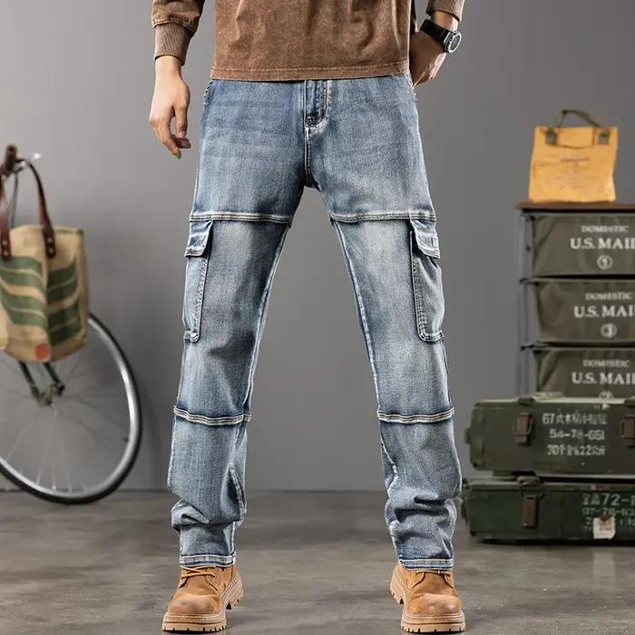 Automne nouveaux Styles en plein air hommes jambes larges jean vêtements de travail multi-poches pan