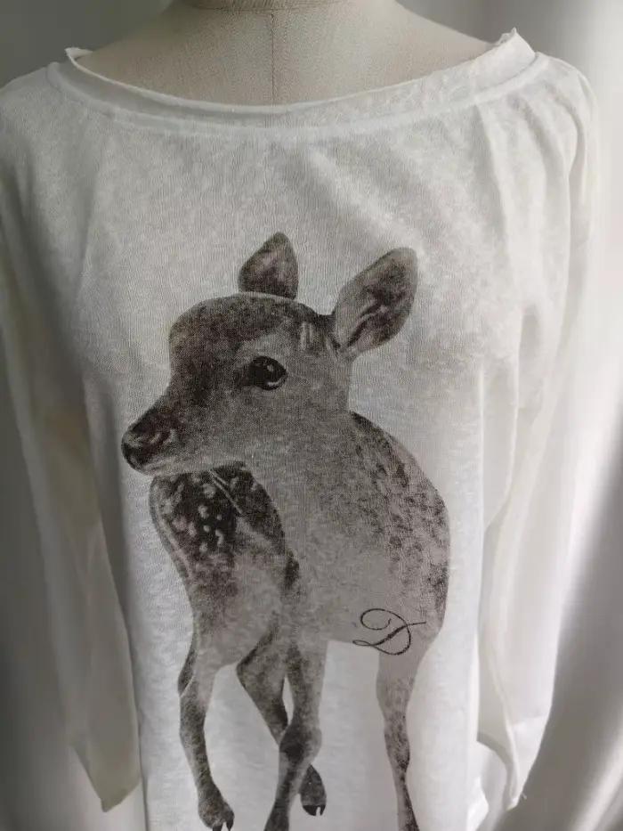 Kimotimo T-shirt Femme Été Imprimé Épaules Dénudées Manches Longues 2026 Nouveau Décontracté Transparent Ample Style Kpo