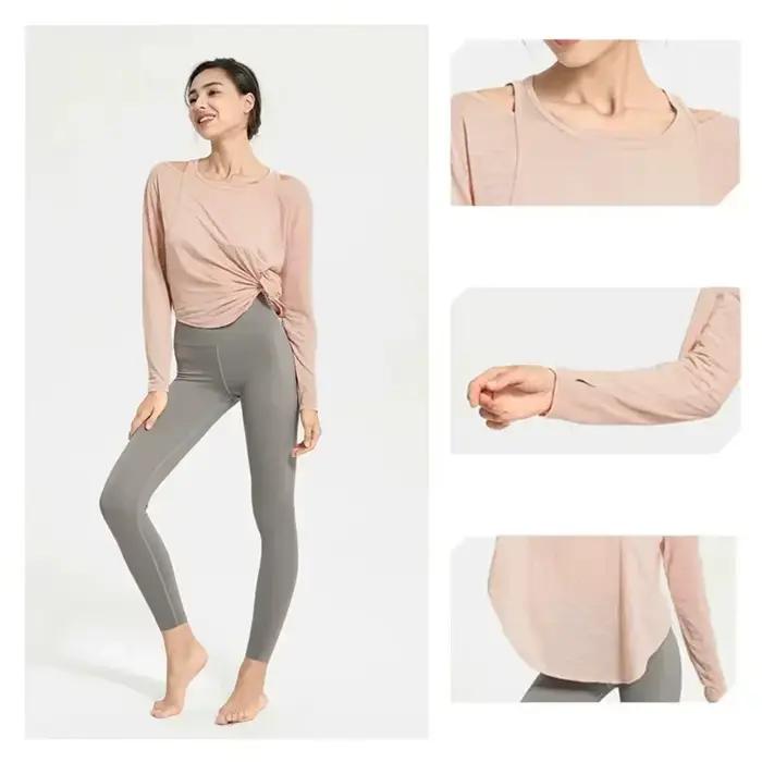Chemises de Yoga à manches longues pour femmes t-shirt de sport ample haut court haut de sport femme