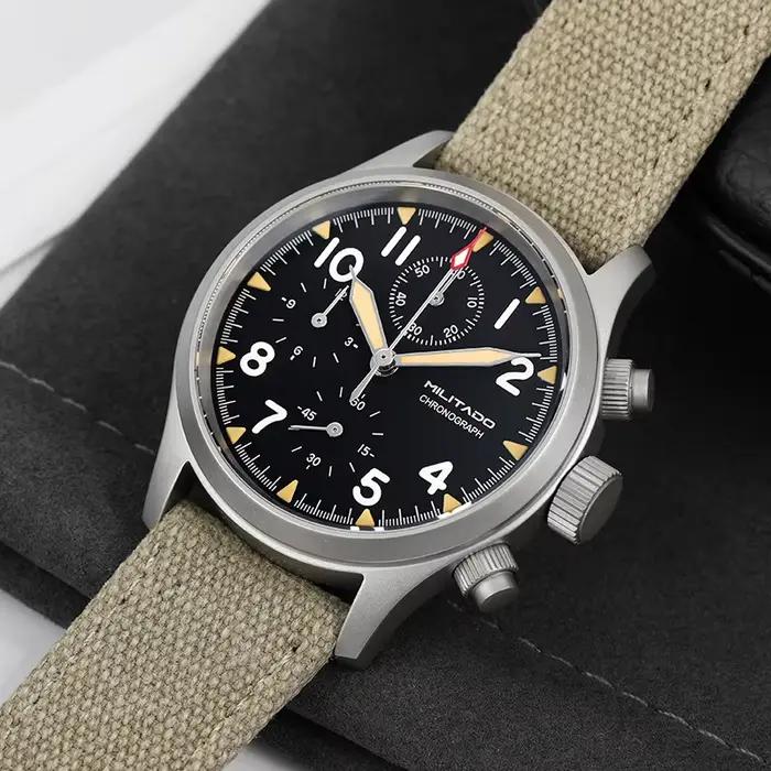 Militado ML1868KF rétro VK67 montre chronographe à Quartz boîtier en acier inoxydable 3 cadran étanc