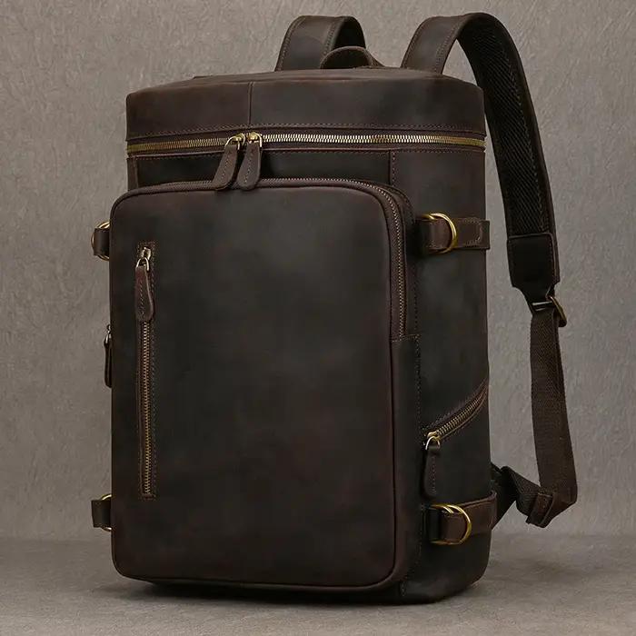 Sac à dos vintage en cuir véritable pour hommes, sac de voyage de grande capacité, sac d'école en cu