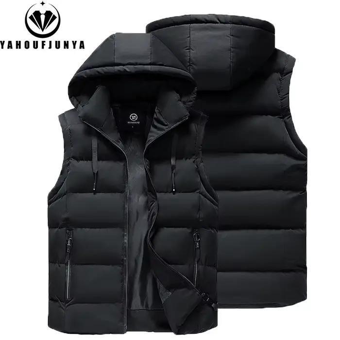 Hommes automne sans manches en plein air décontracté solide chaud gilet hommes hiver détachable à ca