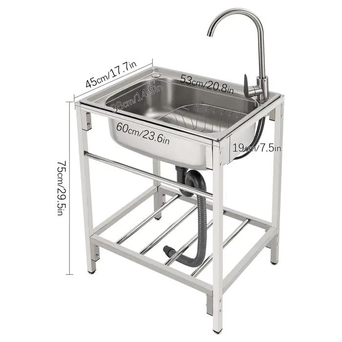 Lavabo à main en acier inoxydable à cuve unique, commercial, autoportant