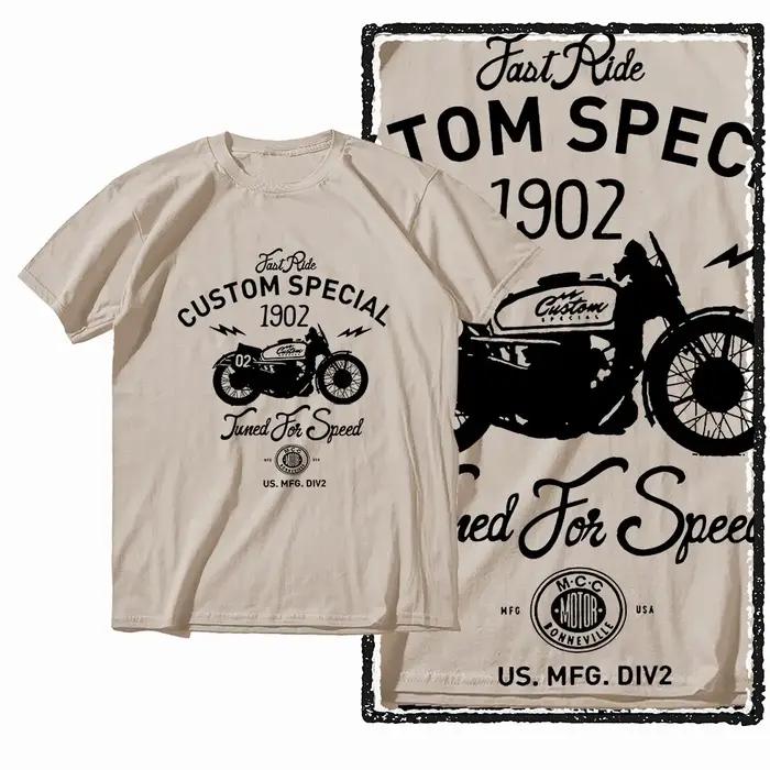 G72 T-shirt graphique moto col rond homme en coton beige | T-shirt Cool pour hommes, Streetwear,